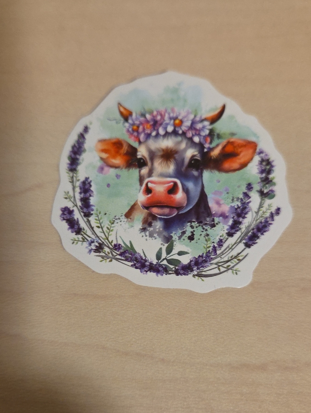 Sticker - Cow with Flower Crown framed by Lavender